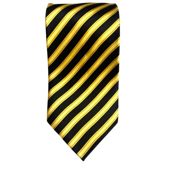 Marco Laurenti - Yellow Black Striped Tie - 100% Seta Pura Silk - Hand Sewn - Picture 2 of 5